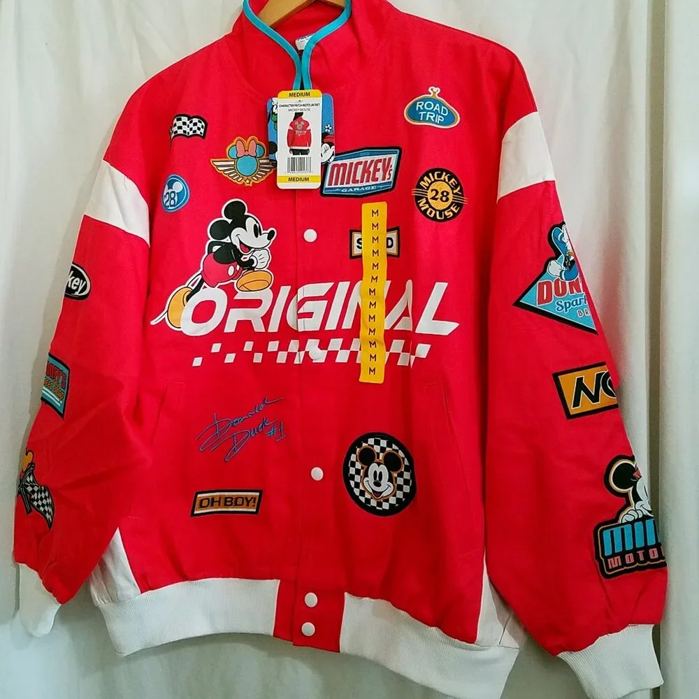 Women’s Red Character Patch Moto Jacket – Size Medium – Relaxed Fit – New - Picture 3 of 14